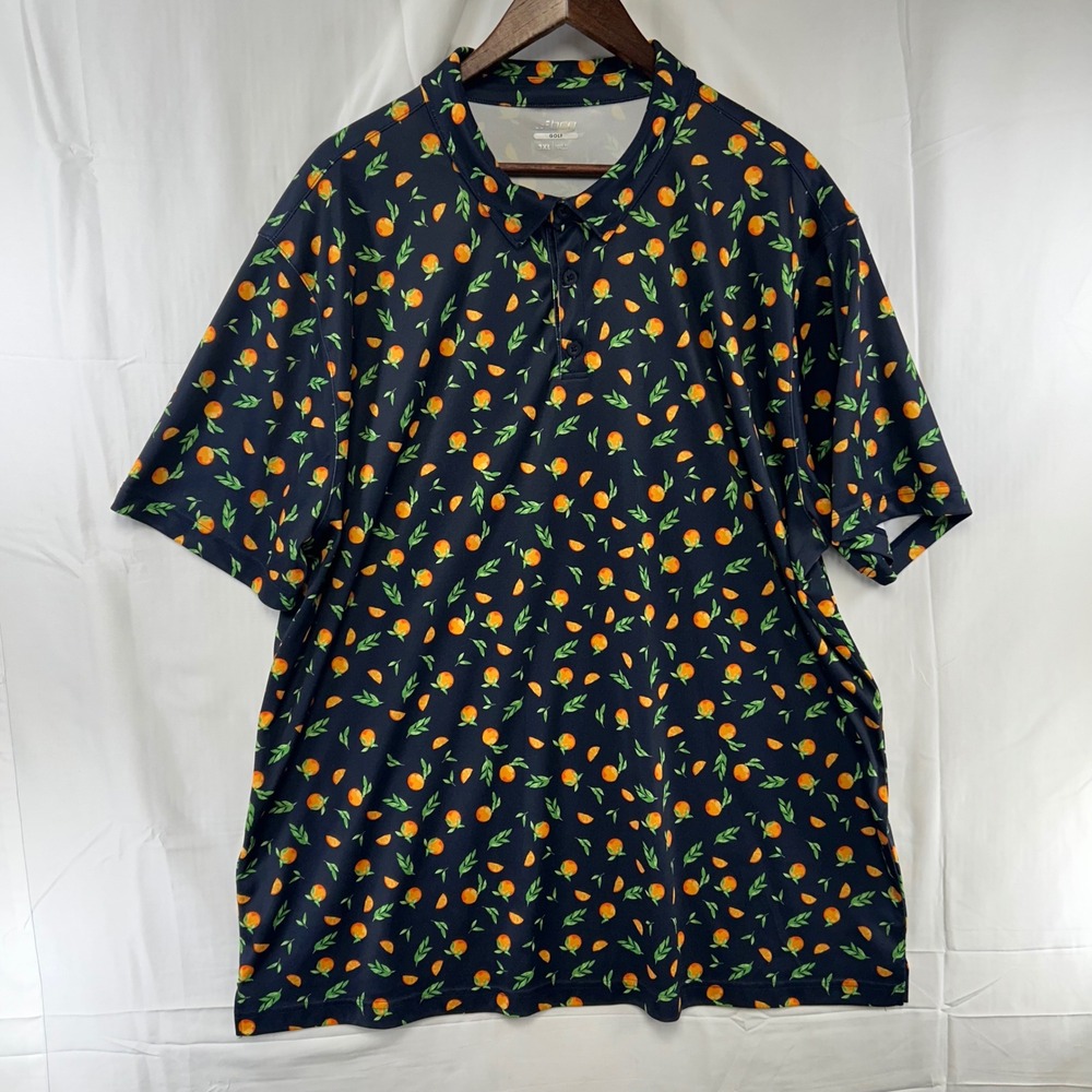 BCG Golf Polo Mens 3XL Navy Blue Orange Fruit Print Performance Shirt